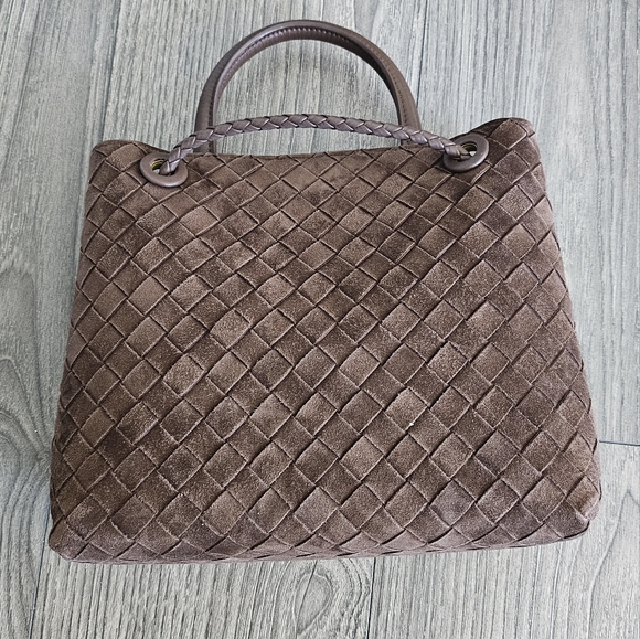 Tiffany & Fred Brown Woven Suede Tote with Gold Hardware - Picture 2 of 6